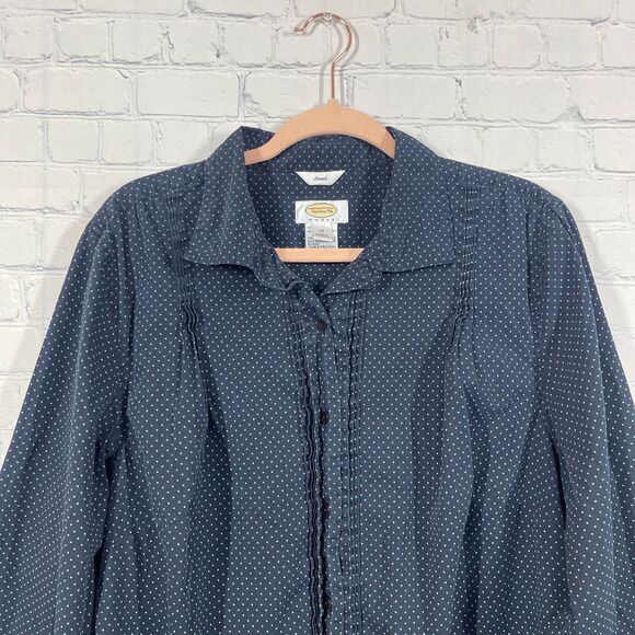 Talbots Tunic Plus XXL Y Neck Long Balloon Sleeve Black Polka Dots Preppy Career - Picture 3 of 10